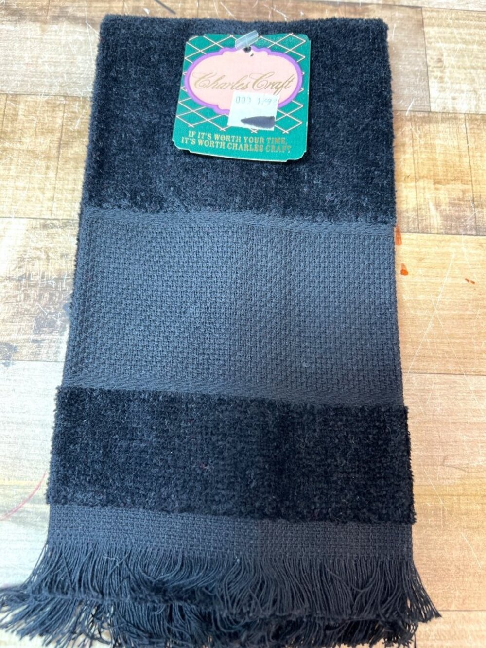 Charles Craft Black Fringed Towel For Cross-Stitch Or Embroidery Projects